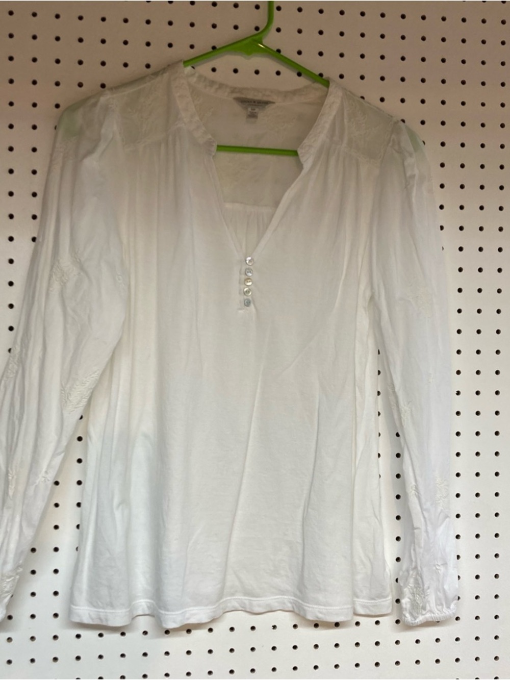 Lucky Brand S/P White on White Embroidery Long-Sleeve Henley